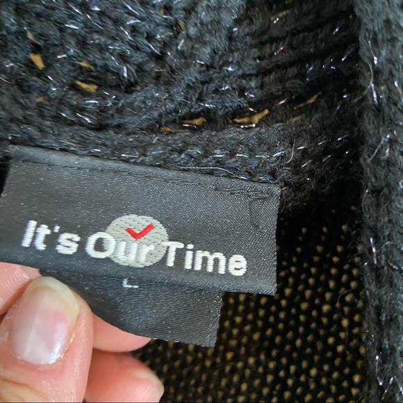 It’s our time black open knit cozy sweater size L - Picture 6 of 7